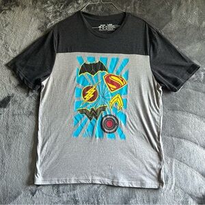 Justice League T Shirt Size Large Black Gray Super Hero Graphic DC‎ Comic